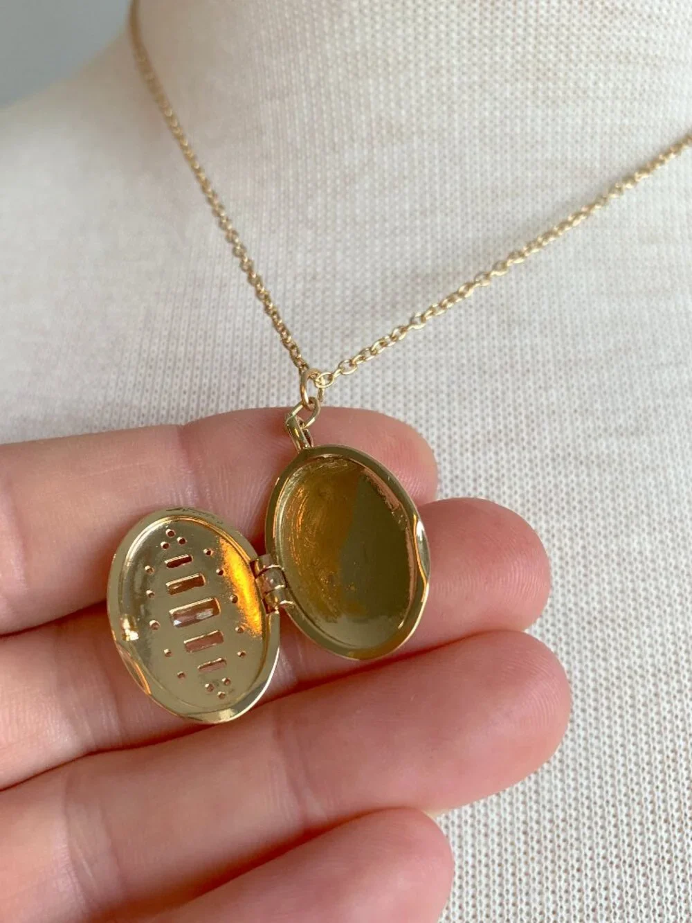 NEW ~ Anthropologie Oval CZ Baguette Gold Locket Necklace